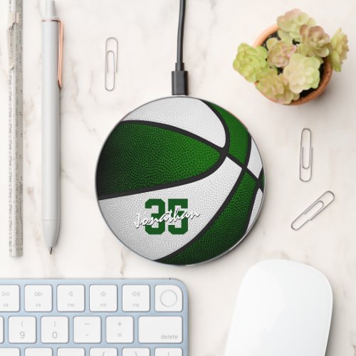 green white team colors kids basketball wireless charger 