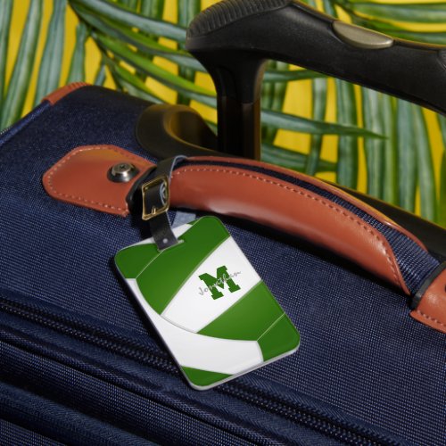 green white team colors monogrammed volleyball luggage tag