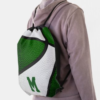 green white team colors personalized basketball drawstring bag