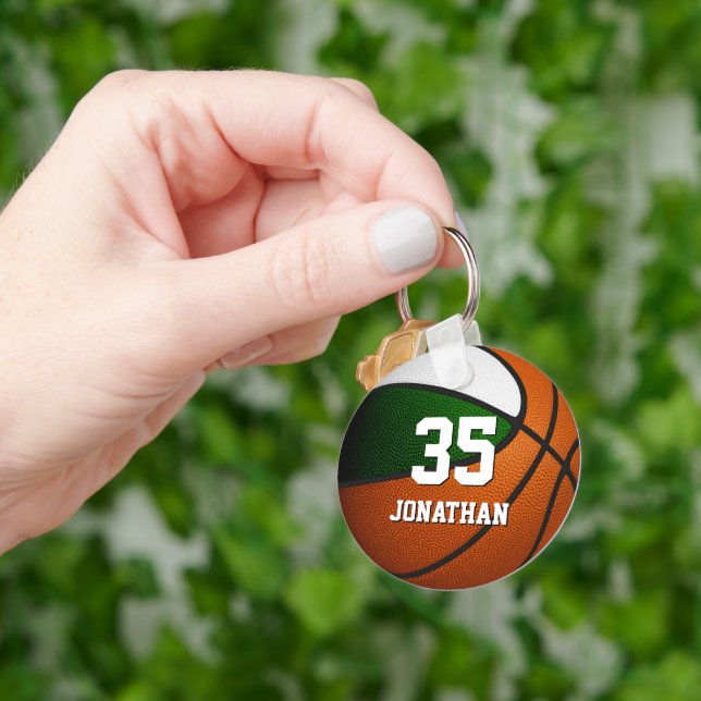 green white team colors realistic basketball keychain (Hand)