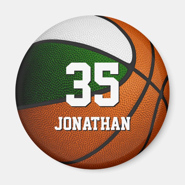 green white team colors realistic basketball magnet (Front)