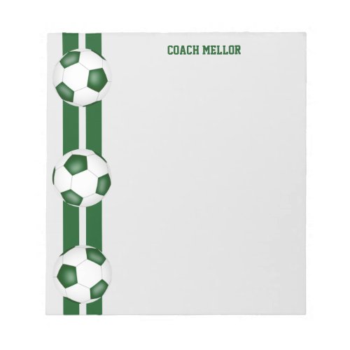 green white team colors soccer coach custom notepad