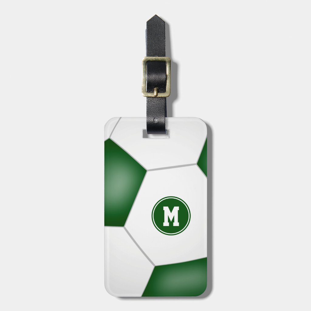 green white team colors soccer player luggage tag