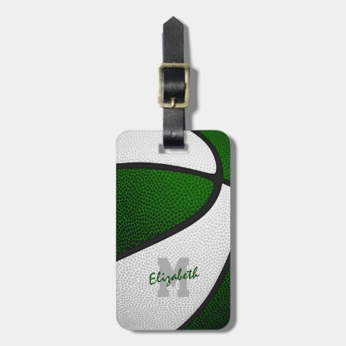 green white team colors sports gifts basketball luggage tag