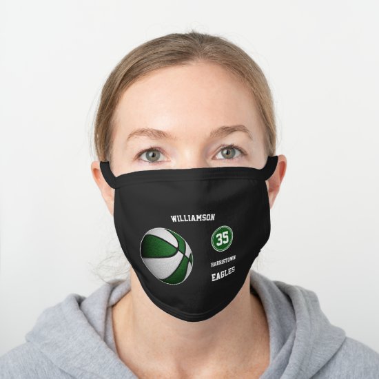 green white team colors sporty basketball player black cotton face mask