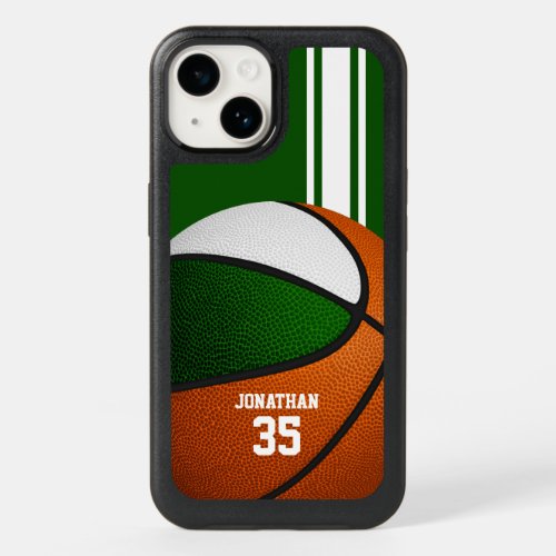 Green white team colors varsity basketball OtterBox iPhone 14 case