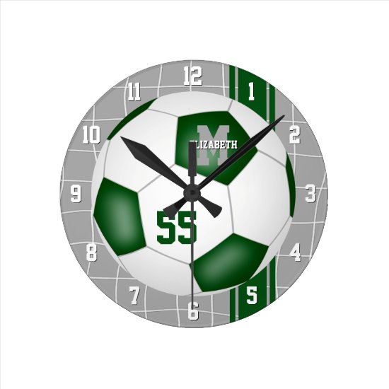 green white team colors varsity stripes soccer round clock