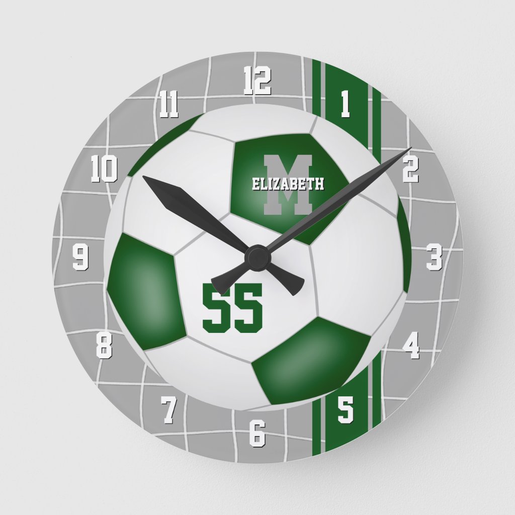 green white team colors varsity stripes soccer round clock