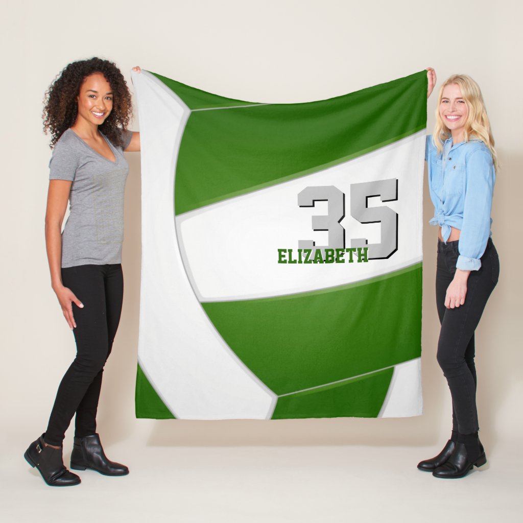 green white team colors volleyball athlete name fleece blanket