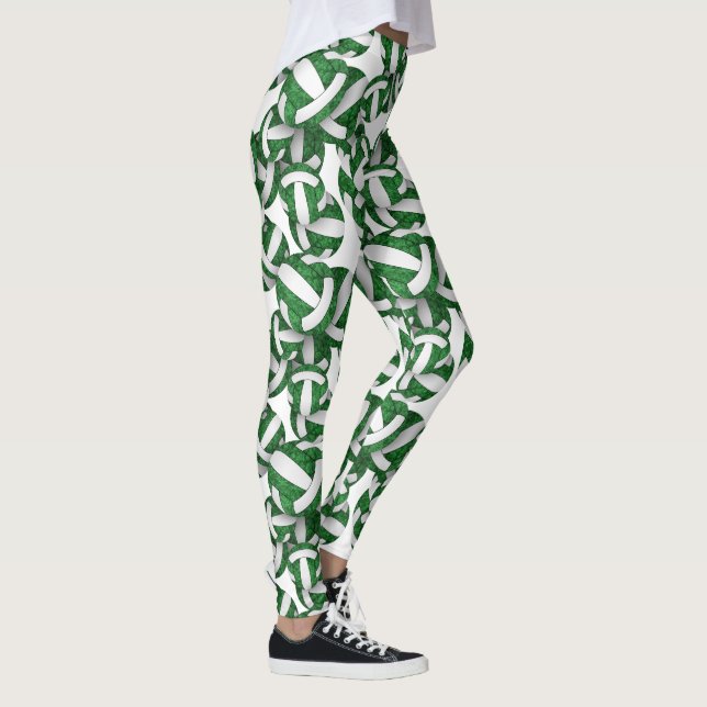Green white team colors volleyballs pattern leggings (Right)