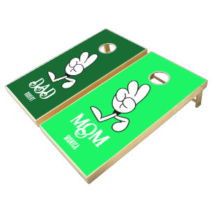 Green & white team mom team dad custom funny cornhole set
