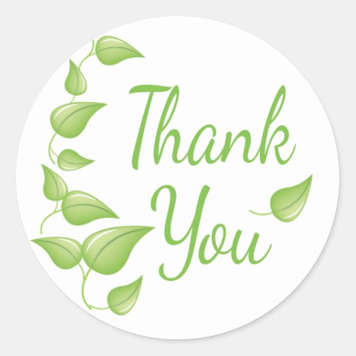 Green & White Thank You Leaf Wedding Party Leaves Classic Round Sticker ...