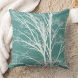 Green White Tree Branches Throw Pillow
