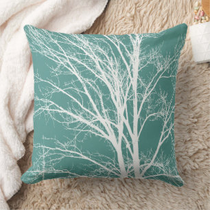 Green White Tree Branches Throw Pillow