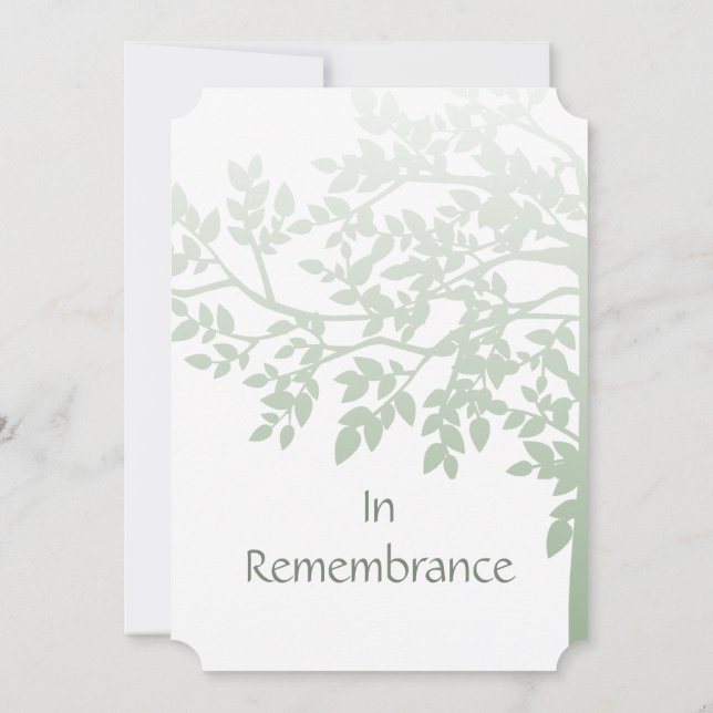 Green White Tree Leaves Custom Memorial Invite (Back)
