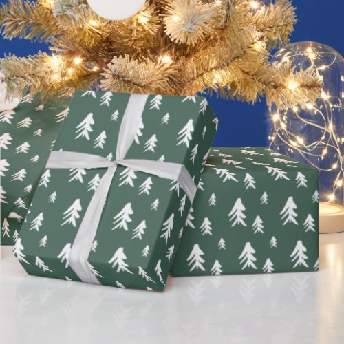 Green white trees  illustration christmas pattern wrapping paper