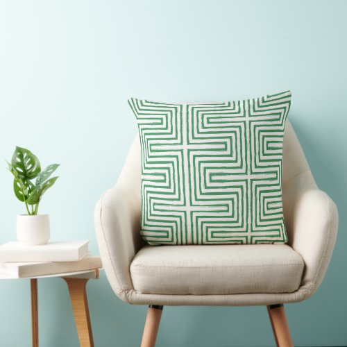 green white Tribal Maze Mud Cloth Pattern African Throw Pillow