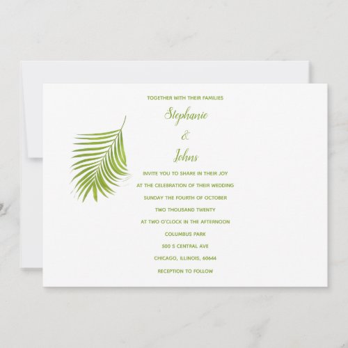 Green White Tropical Palm Leaf Classic Wedding Invitation