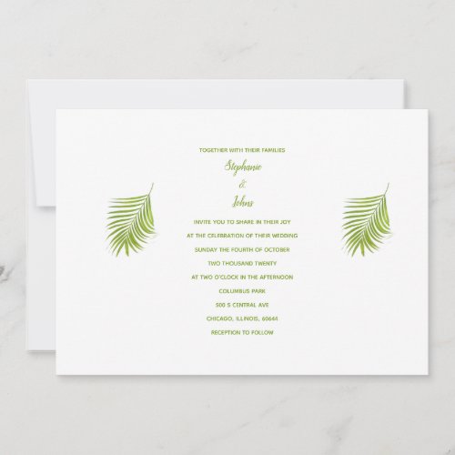Green White Tropical Palm Leaf Elegant Wedding Invitation