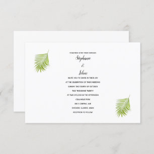 Green White Tropical Palm Leaf Modern Cool Wedding Invitation