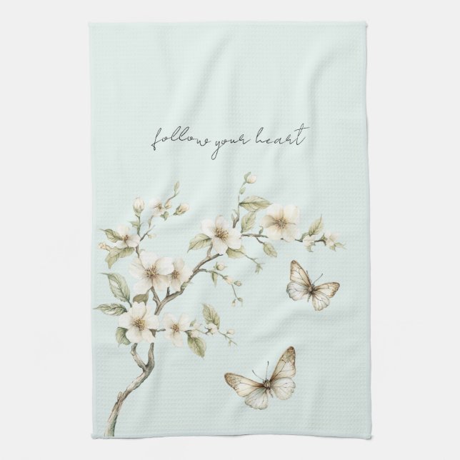 Green White Tulip Flowers Bridal Shower Kitchen Towel (Vertical)