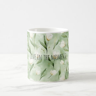 Green White Tulip Flowers Coffee Mug