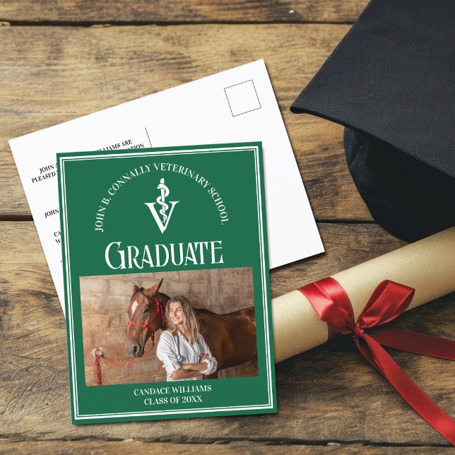 Green White Veterinary School Photo Graduation Postcard (Creator Uploaded)
