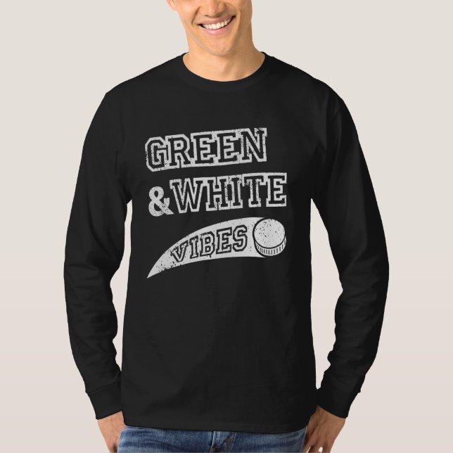 Green & White Vibes Hockey Team Fan T-Shirt (Front)