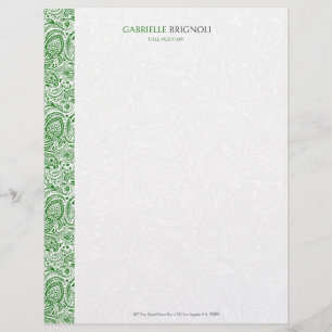 Green & White Vintage Paisley Pattern Letterhead