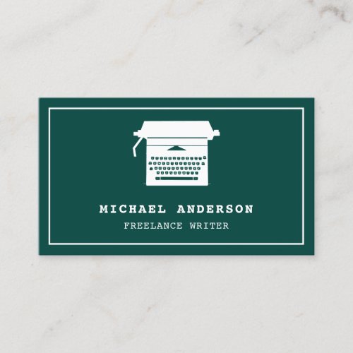 Green White Vintage Typewriter Professional Writer Business Card