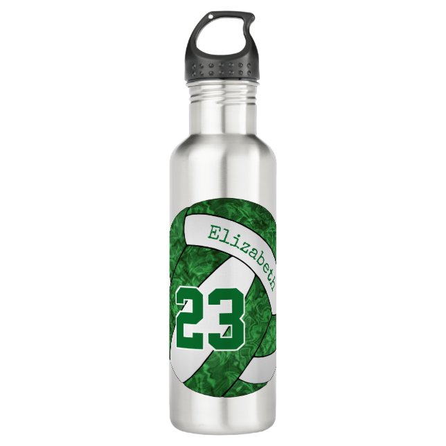 green white volleyball girls' custom team colors stainless steel water bottle (Front)