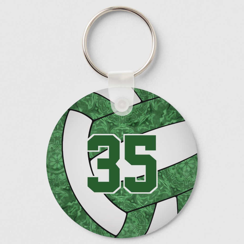 green white volleyball keychain w school team name keyring
