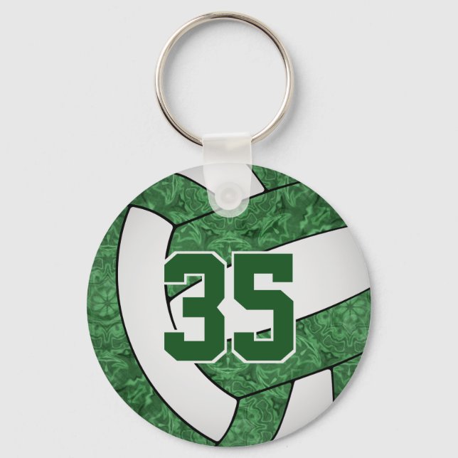 green white volleyball keychain w school team name (Front)