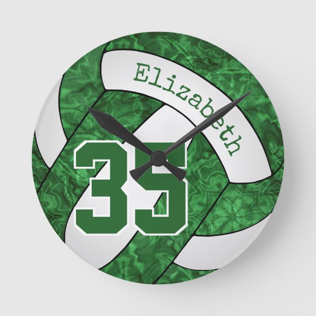 green white volleyball team colors girls custom round clock (Front)