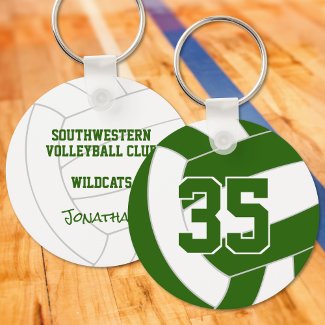 Green white volleyball team colors keyring