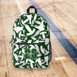 Green white volleyball team colors w player name printed backpack