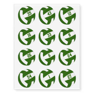 green white volleyballs w jersey numbers set of 12 temporary tattoos
