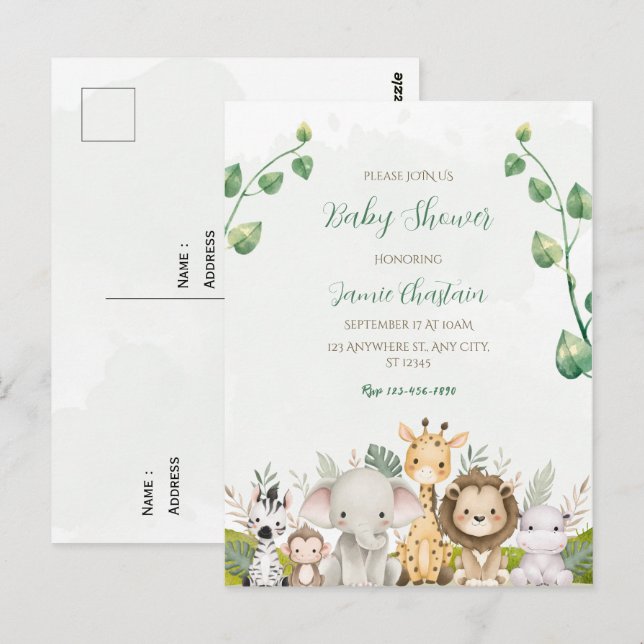 Green White Watercolor Baby Shower Postcard (Front/Back)