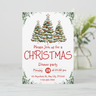 Green White Watercolor Christmas Party Invitation 