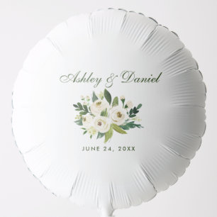 Green White Watercolor Floral Wedding Helium Balloon