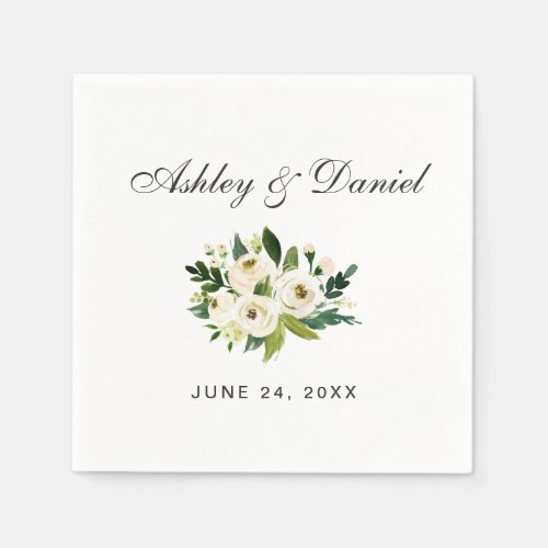 Green White Watercolor Floral Wedding Napkins