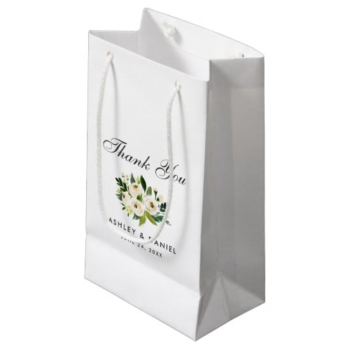 Green White Watercolor Floral Wedding Thank You Small Gift Bag