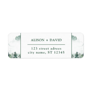 Green White Watercolor Pine Trees Forest Wedding Label