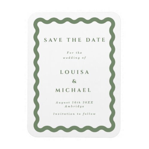 Green  White Wavy Frame Wedding Save the Date Magnet