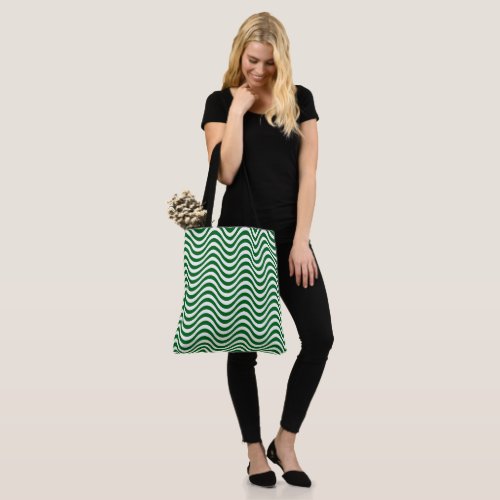 Green  White Wavy Stripes Psychedelic Hypnotic Tote Bag