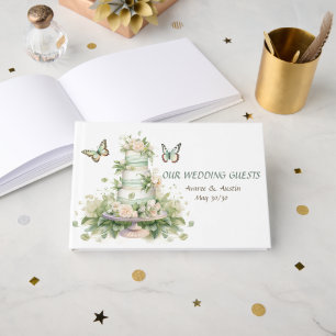 Green White Wedding Cake Guest Book