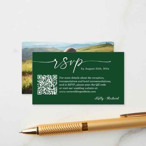 Green White Wedding RSVP Website QR Code Photo Enclosure Card