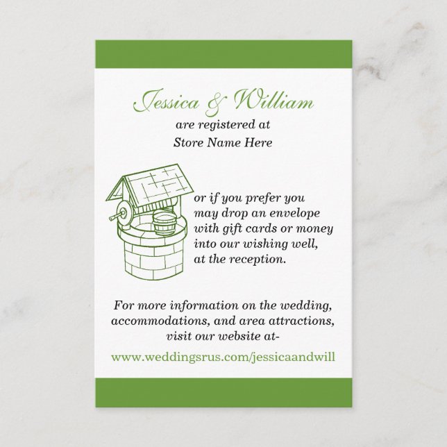 Green & White Wedding Wishing Well Card (Front)