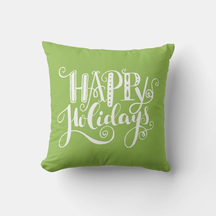 Green White Whimsical Happy Holidays Christmas Throw Pillow Zazzle