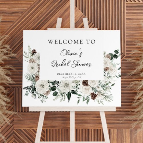 Green White Winter Floral Bridal Shower Welcome Foam Board